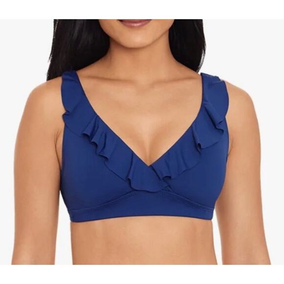 Lauren Ralph Lauren Sapphire Ruffle Beach Club Solids Bikini Top 14 NWT - Picture 2 of 4
